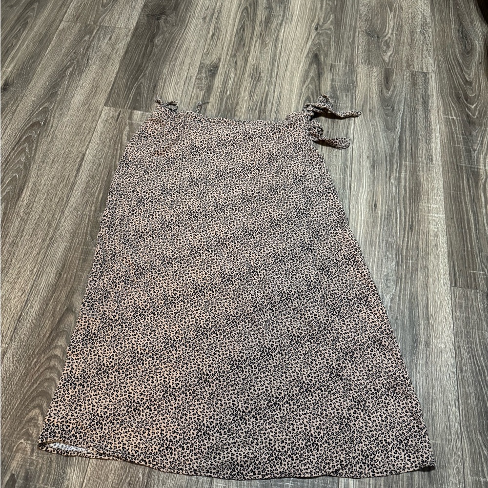 Urban Romantics Animal Print Rayon Midi A-Line Wrap Skirt Beige Black M